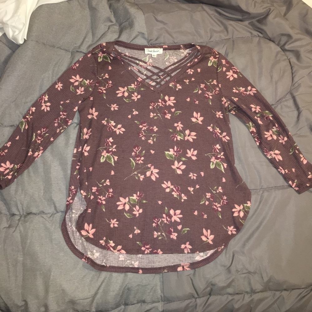 NWOT Mauve & Floral Long Sleeve Top